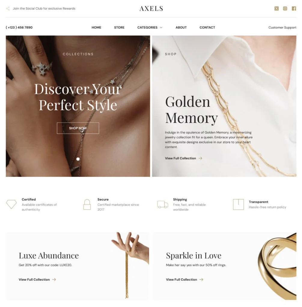 Minimal and simple website for a jewellery business website.